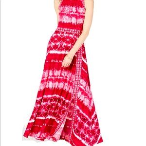 Fuchsia and White TieDye Print Maxi Dress